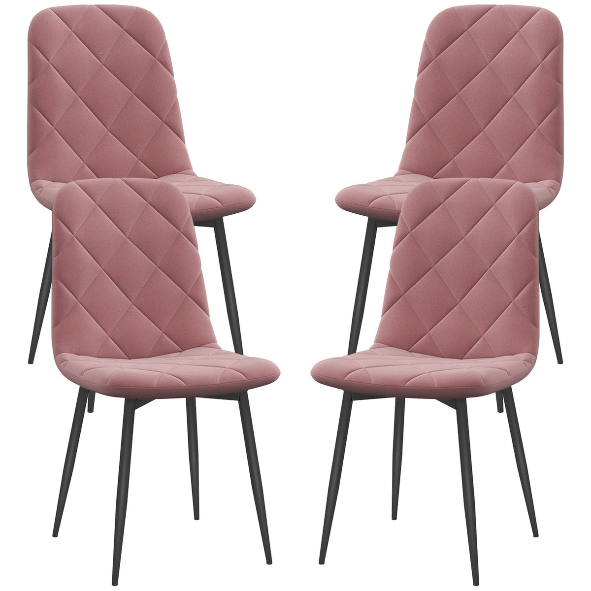 Dining room chairs set of 4 kitchen chairs with backrest, velvet look, armchair 45 x 54 x 87 cm pink