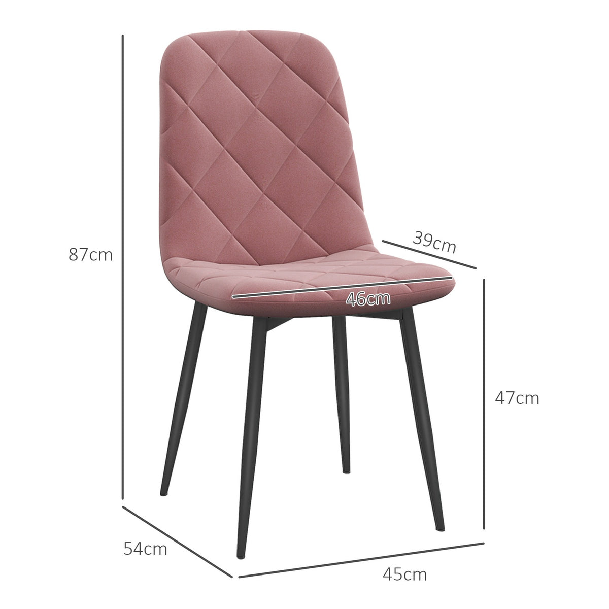 Dining room chairs set of 4 kitchen chairs with backrest, velvet look, armchair 45 x 54 x 87 cm pink