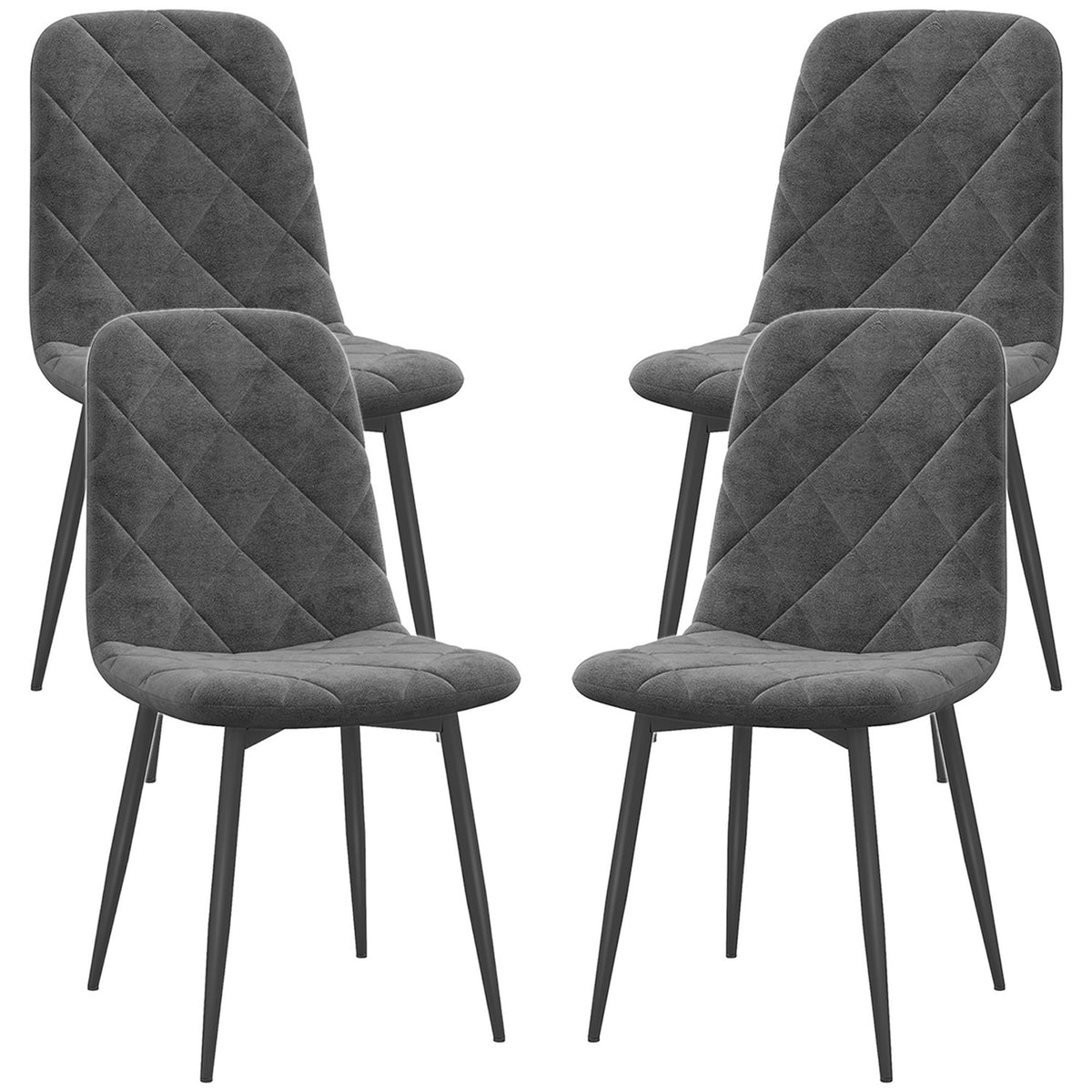 Dining room chairs, set of 4 kitchen chairs with backrest, velvet look, upholstered chairs with metal legs, for dining table, grey