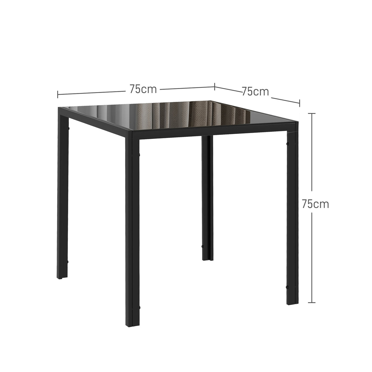 Dining table Square kitchen table for 4 people, dining room table made of tempered glass, load capacity up to 80 kg, for kitchen, dining room, 75 x 75 x 75 cm, black
