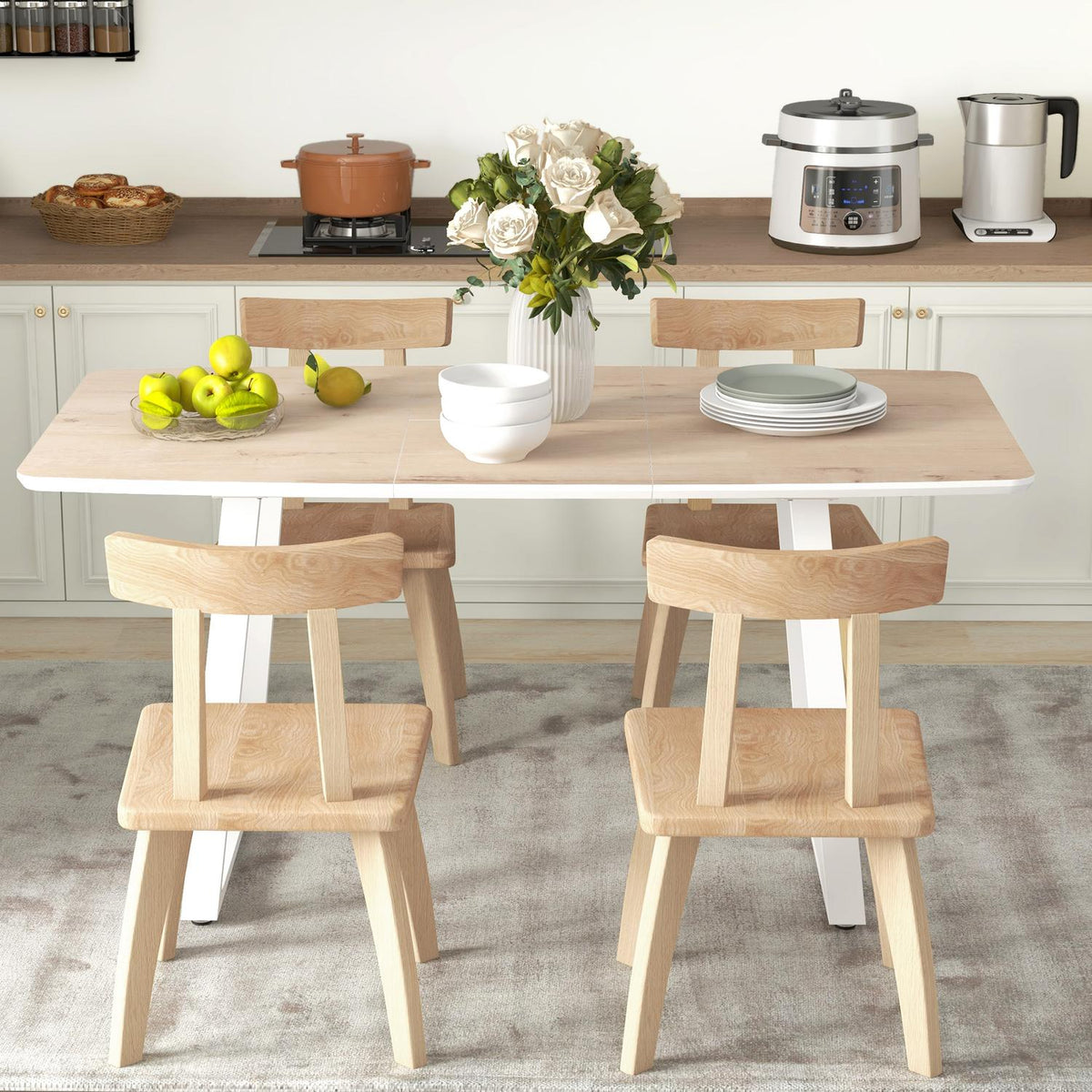 Dining table extendable kitchen table for 4-6 people, rectangular dining room table for kitchen, dining room, steel, 120/160 x 80 x 76 cm, oak