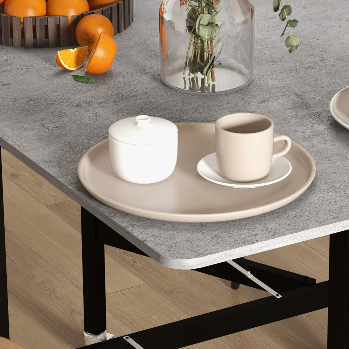 Dining table, folding kitchen table with wheels, steel legs, folding table for 4-6 people, dining room table, 52.5-120 x 80 x 73 cm