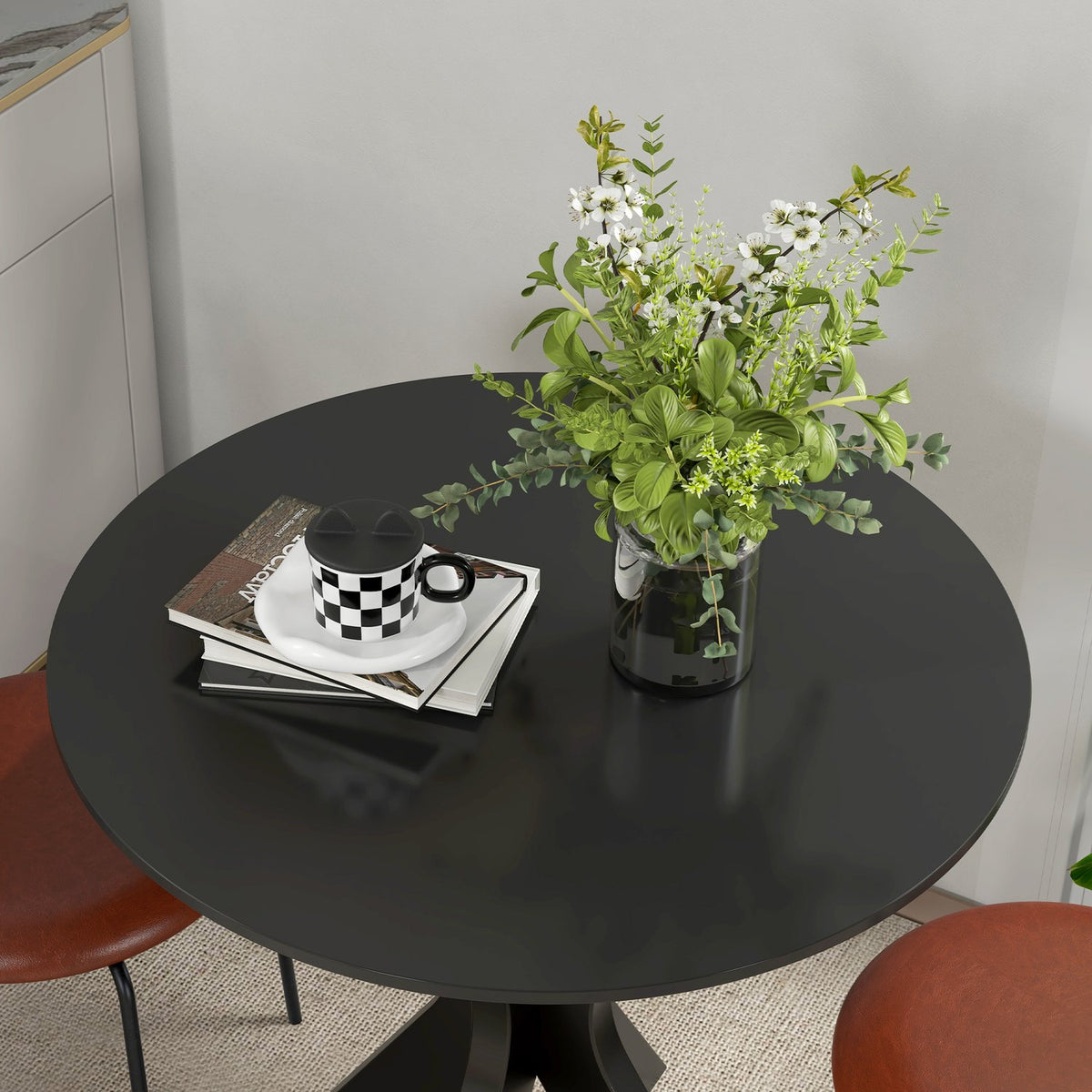 Dining table, round kitchen table, modern dining room table, coffee table with spider steel frame, bar table for 2 people, Ø78 x 75 cm, black