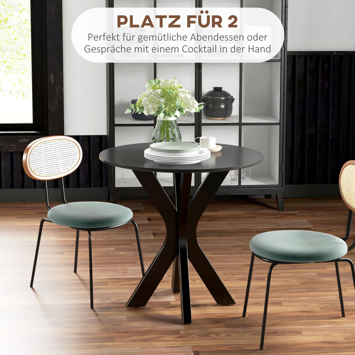 Dining table, round kitchen table, modern dining room table, coffee table with spider steel frame, bar table for 2 people, Ø78 x 75 cm, black