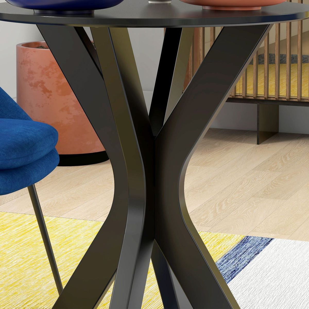 Dining table, round kitchen table, modern dining room table, coffee table with spider steel frame, bar table for 2 people, Ø78 x 75 cm, black