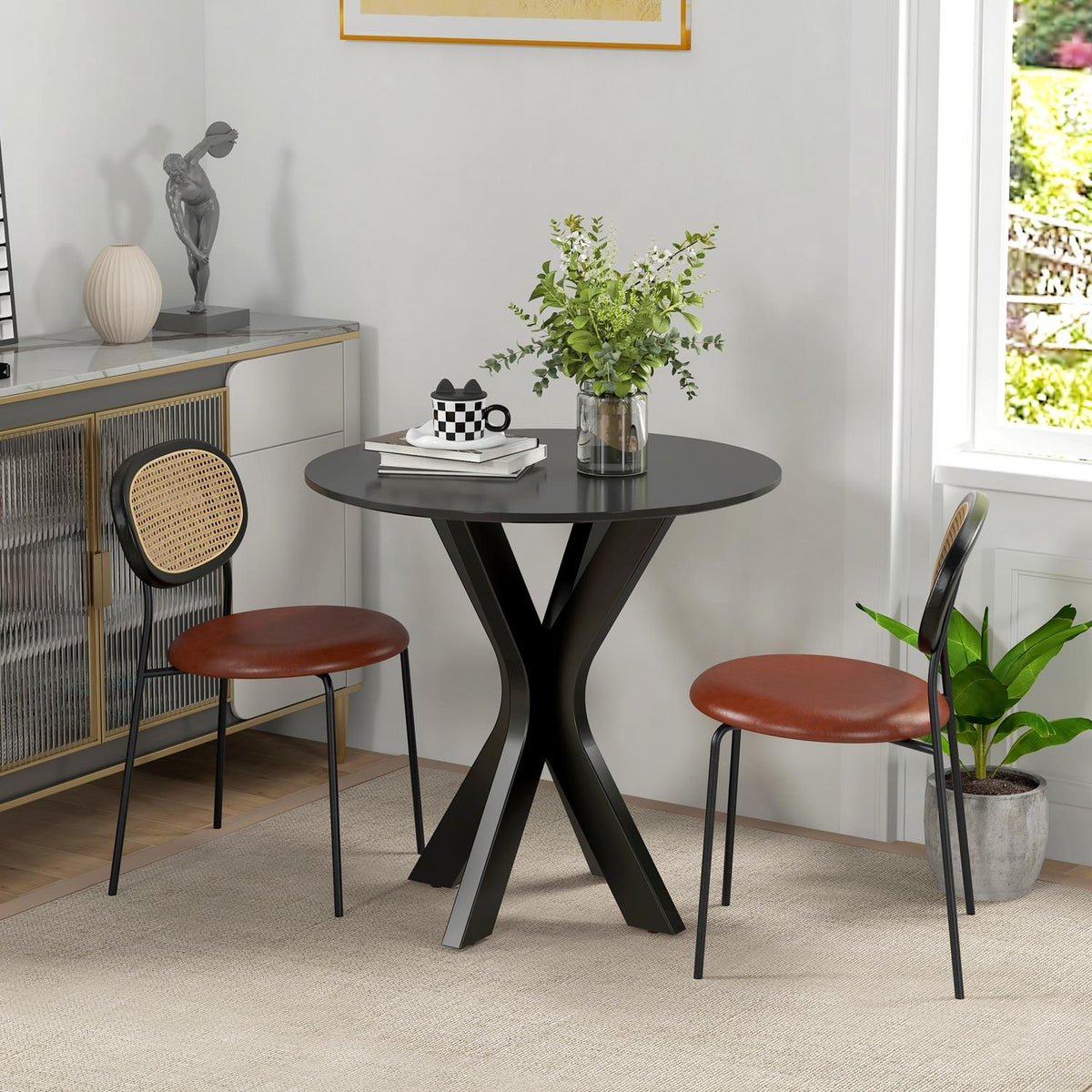 Dining table, round kitchen table, modern dining room table, coffee table with spider steel frame, bar table for 2 people, Ø78 x 75 cm, black