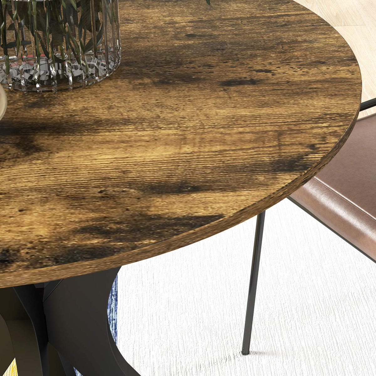 Dining table, round kitchen table, modern dining room table, coffee table with spider steel frame, bar table for 2 people, Ø78 x 75 cm, rustic brown