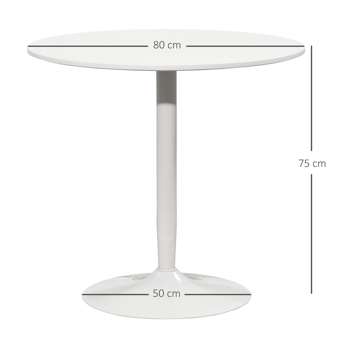 Dining table, round kitchen table, modern dining room table for 2 people, bar table pillar table with steel leg, non-slip footrest, coffee table for the living room, Ø80 x 75 cm, white |