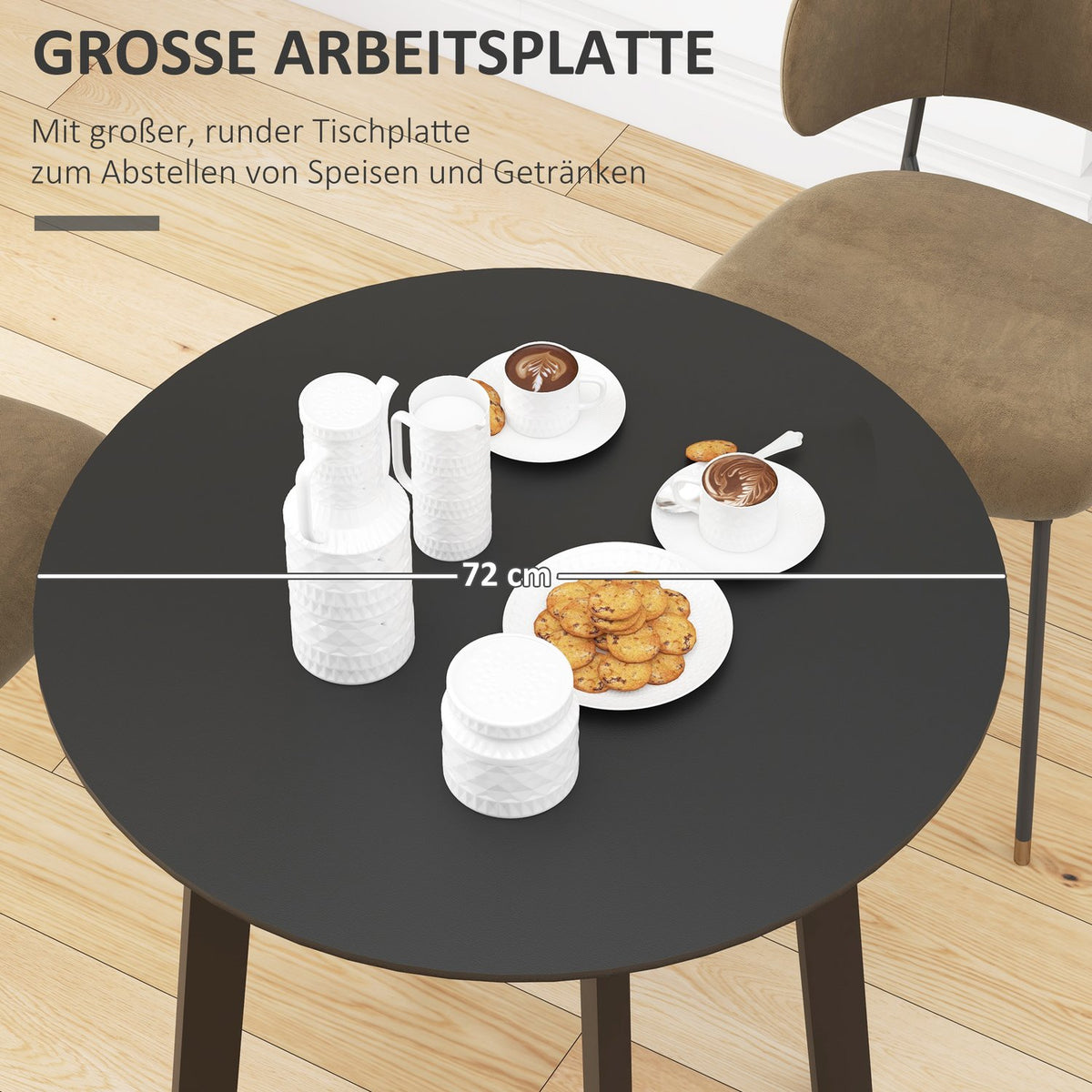 Dining table round kitchen table side table dining room table with slanted legs for kitchen dining room living room modern design black 72 x 72 x 75cm