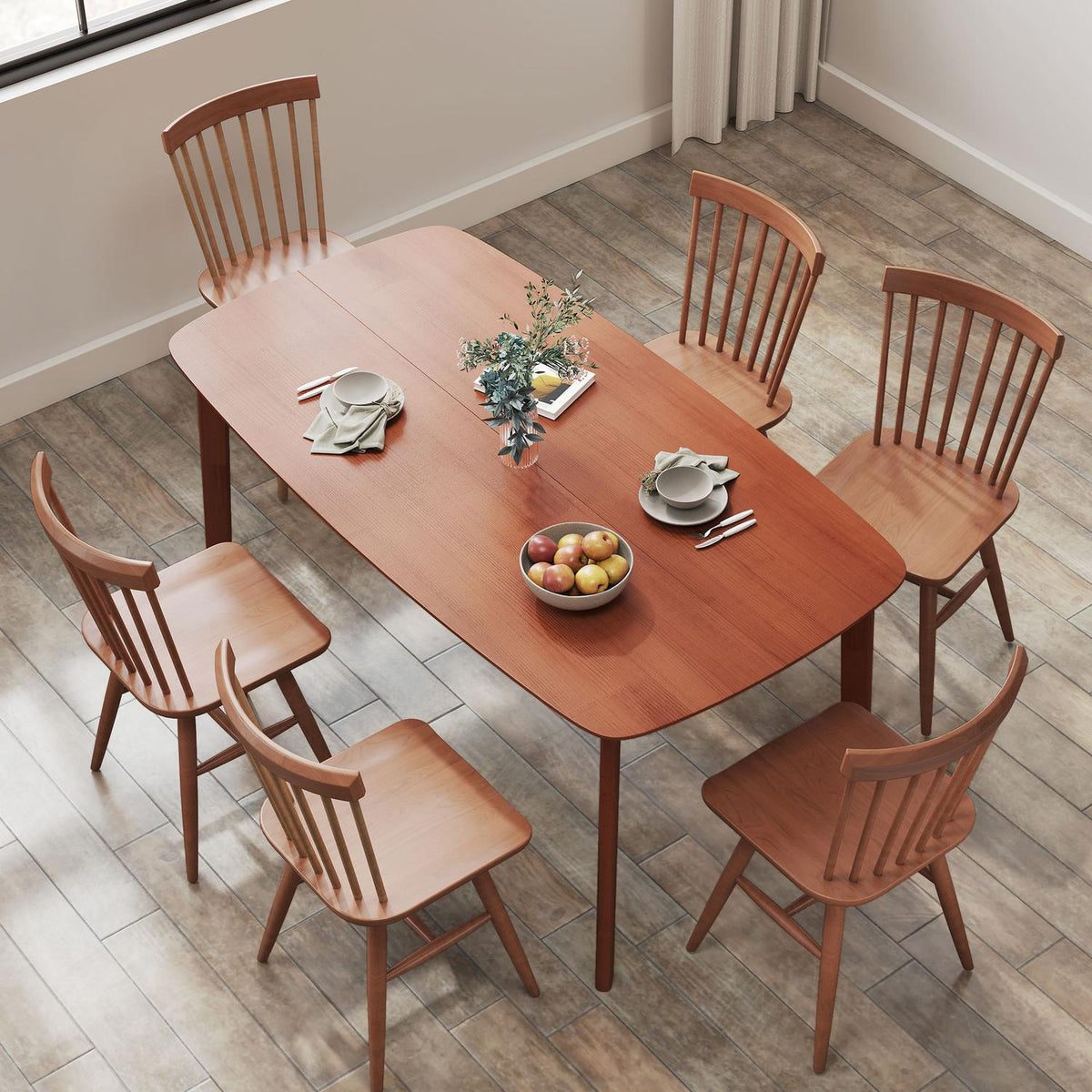 Dining table, solid pinewood, lacquered surface, 150 x 80 cm, brown