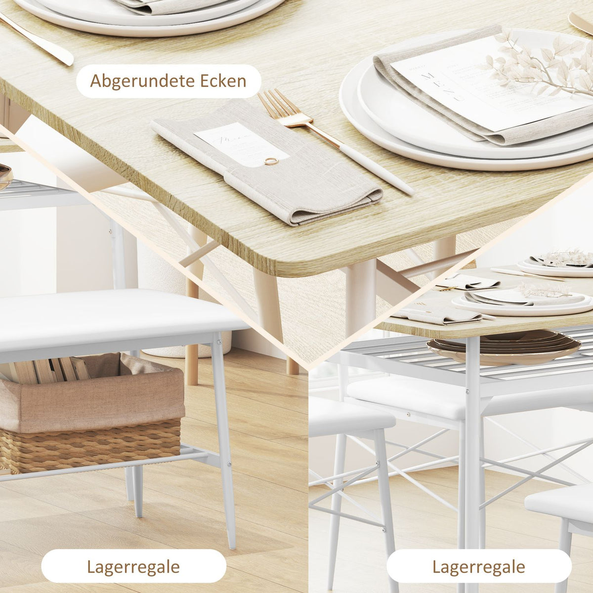 Dining table with 2 chairs, bench, dining group set of 4, kitchen table set with shelf for 4 people, dining room group for small rooms, kitchen, living room, oak