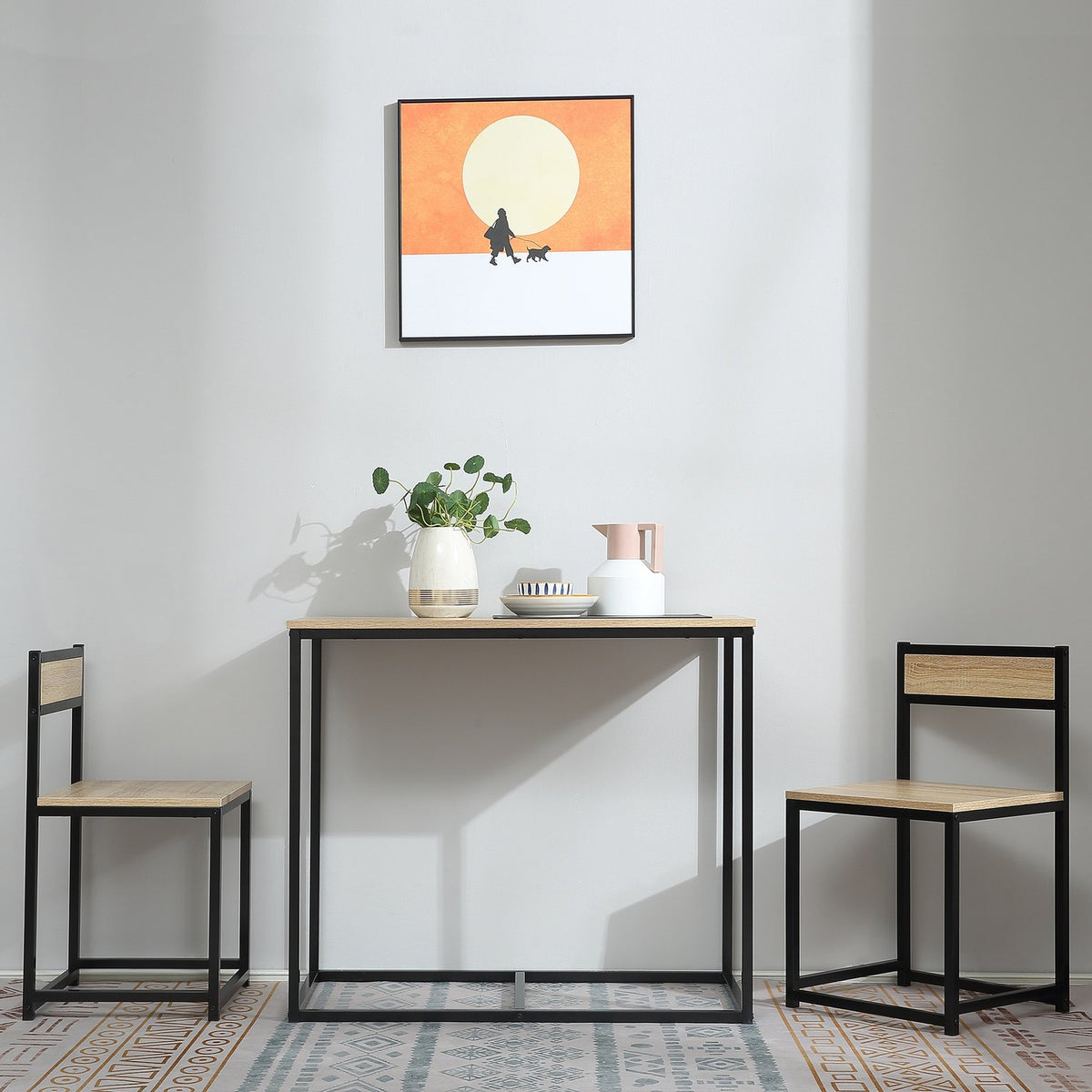 Dining table with 2 chairs, set of 3 dining group, kitchen table set for 2 people, dining room group for small rooms, kitchen, living room, oak