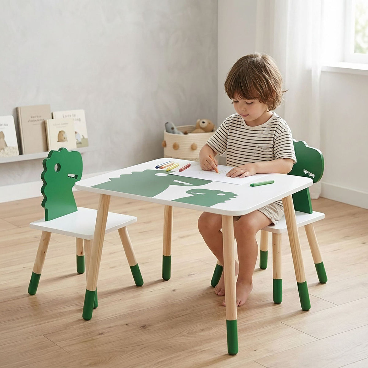 Dinosaur Kids' Table & Chairs Set, 3-Piece, MDF & Pine