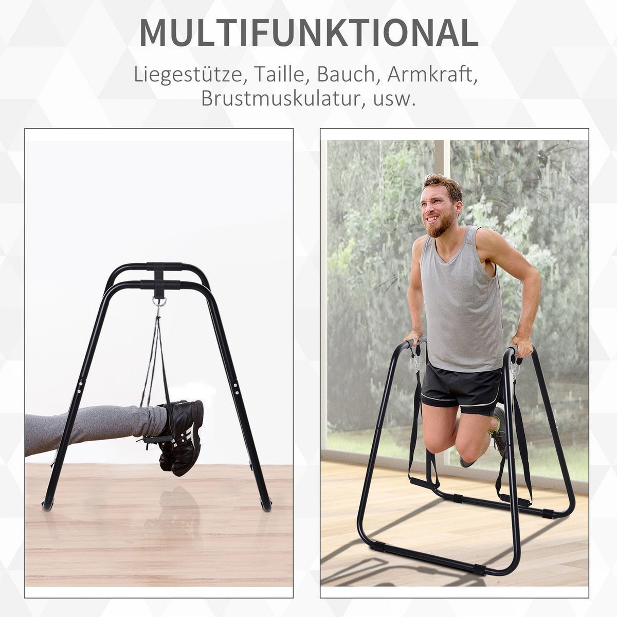 Dipstation Stable Dip Stand With Sling Trainer, Robust Steel Frame, Black, 90X81X92.5Cm