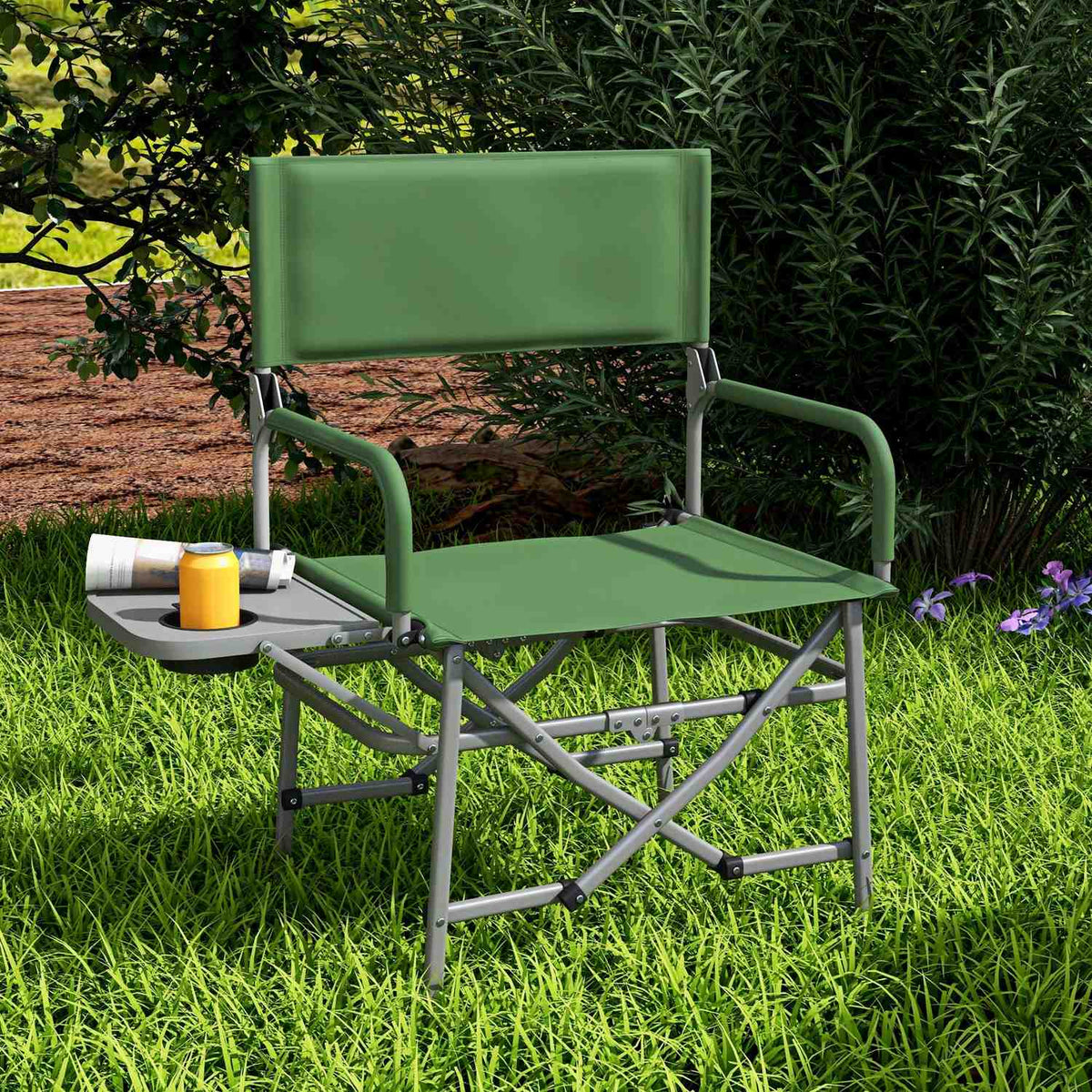 Director'S Chair Foldable Camping Chair With Side Table Cup Holder Folding Chair With Handle For Camping Beach Oxford Green