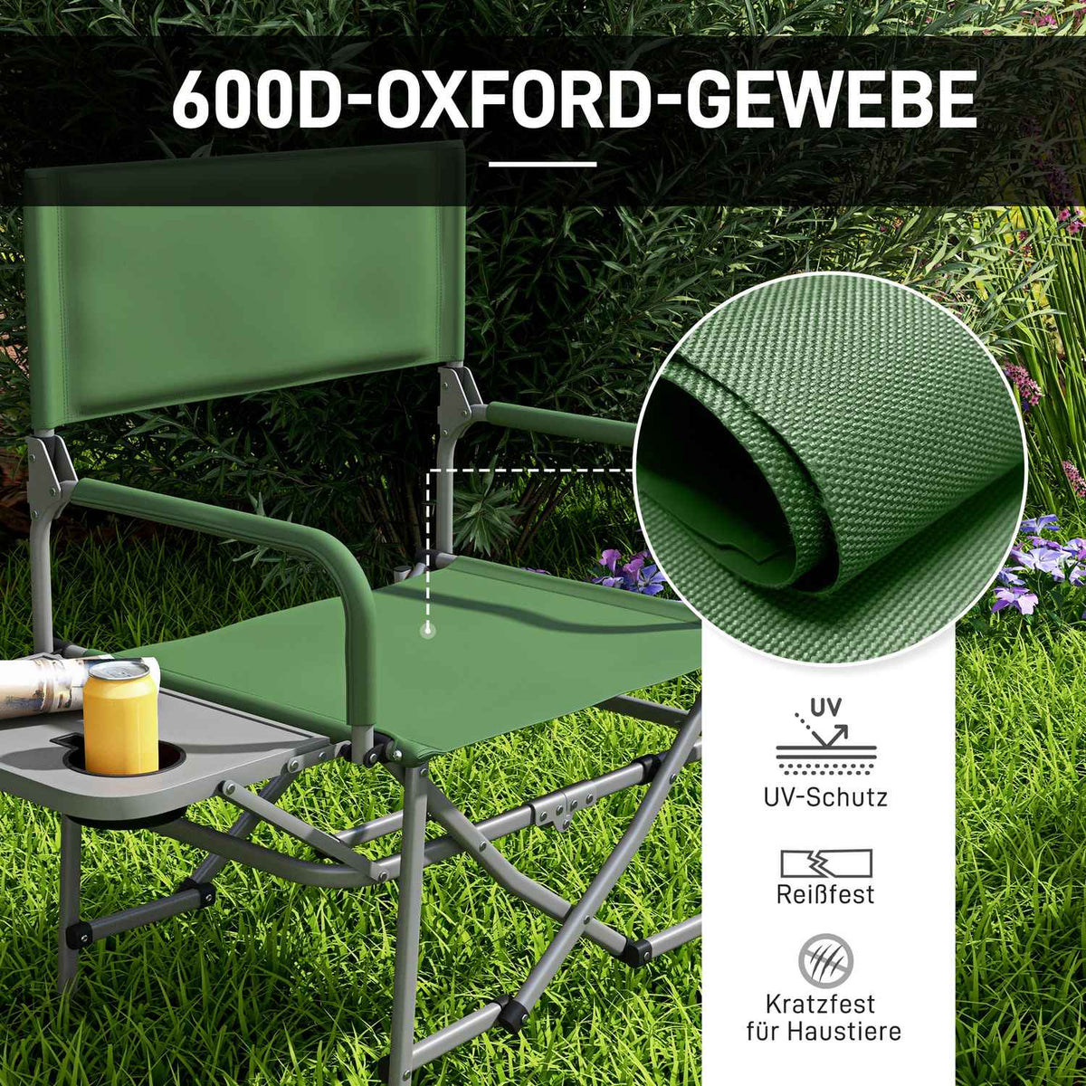 Director'S Chair Foldable Camping Chair With Side Table Cup Holder Folding Chair With Handle For Camping Beach Oxford Green