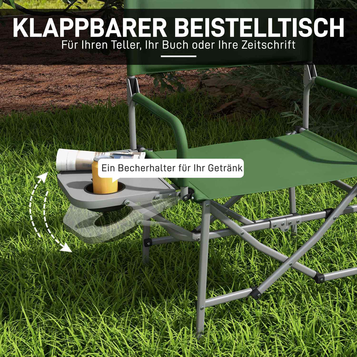 Director'S Chair Foldable Camping Chair With Side Table Cup Holder Folding Chair With Handle For Camping Beach Oxford Green