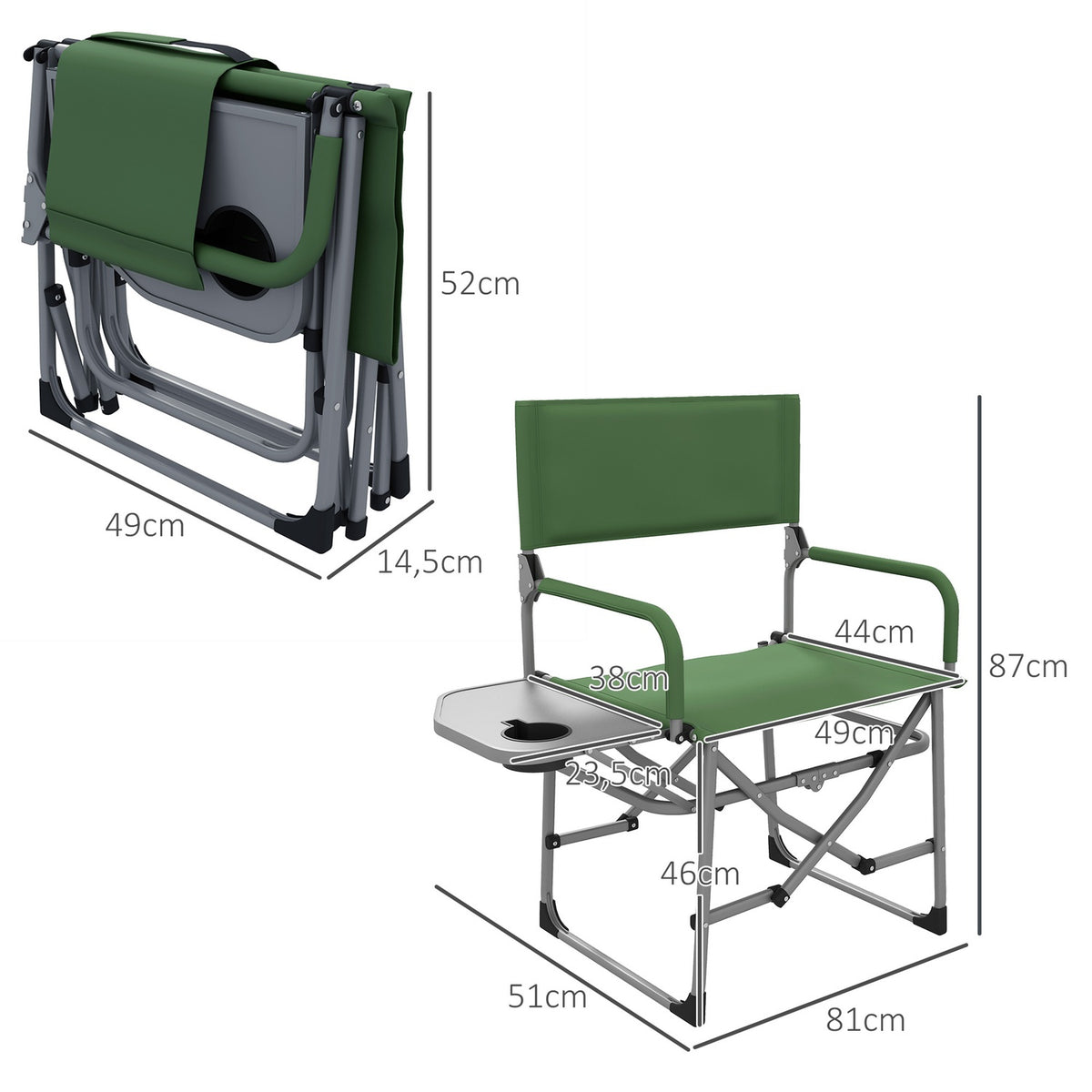 Director'S Chair Foldable Camping Chair With Side Table Cup Holder Folding Chair With Handle For Camping Beach Oxford Green