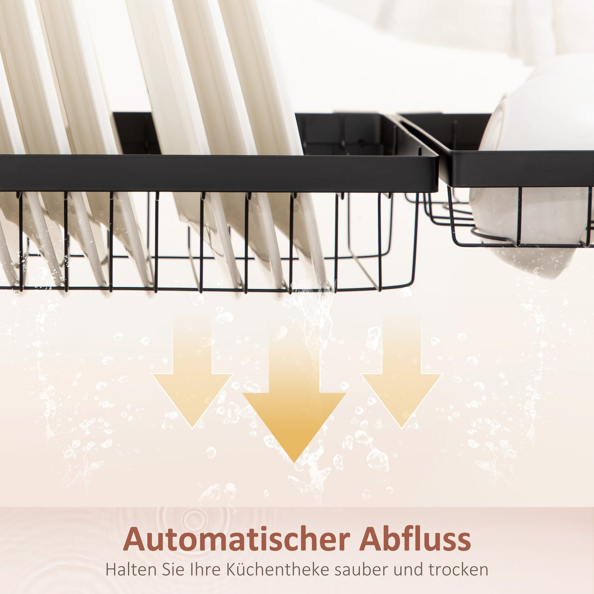 Dish drainer, 2-tier drainer with hooks, plate rack, accessories, 100 cm steel, black