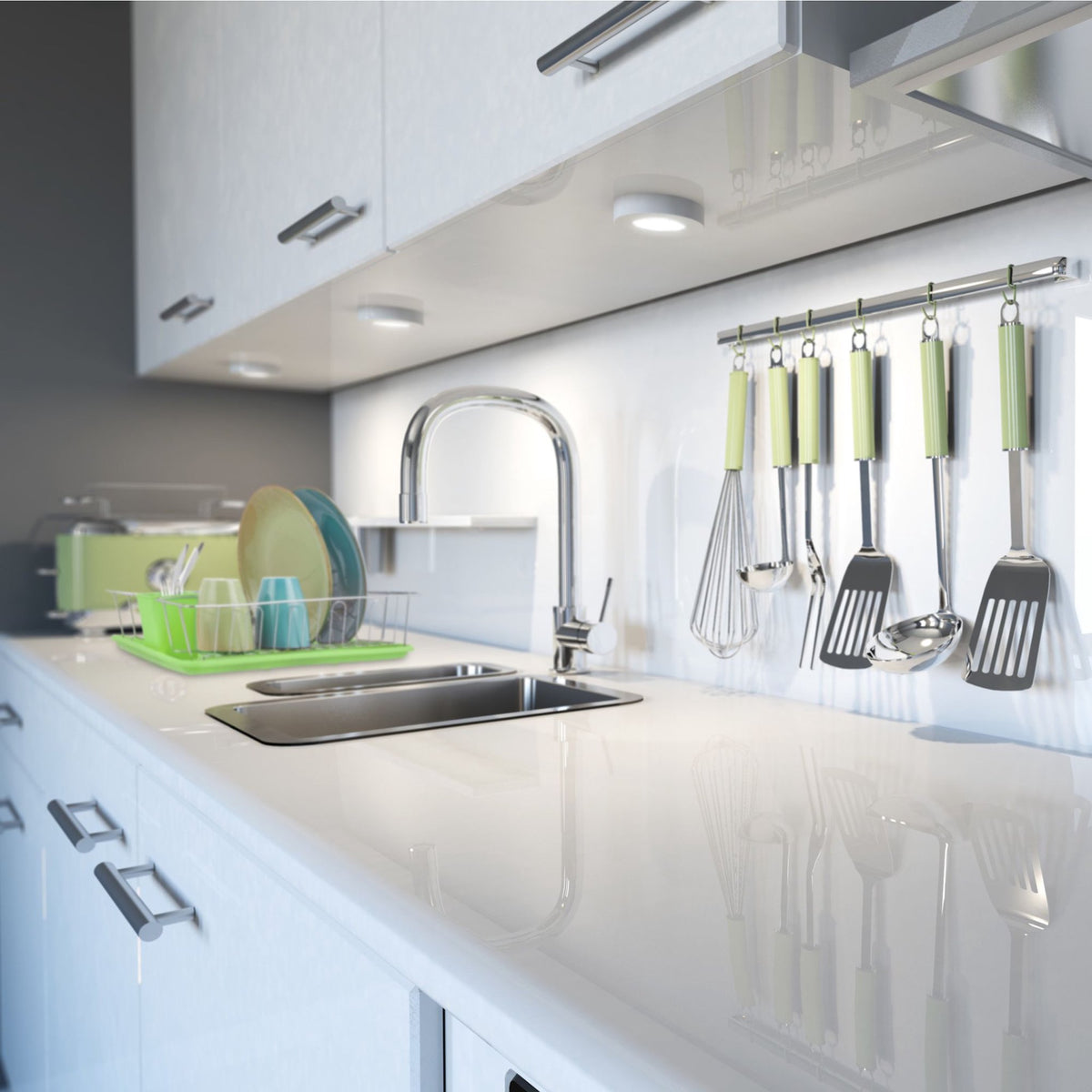 Dish rack with cutlery holder in green
