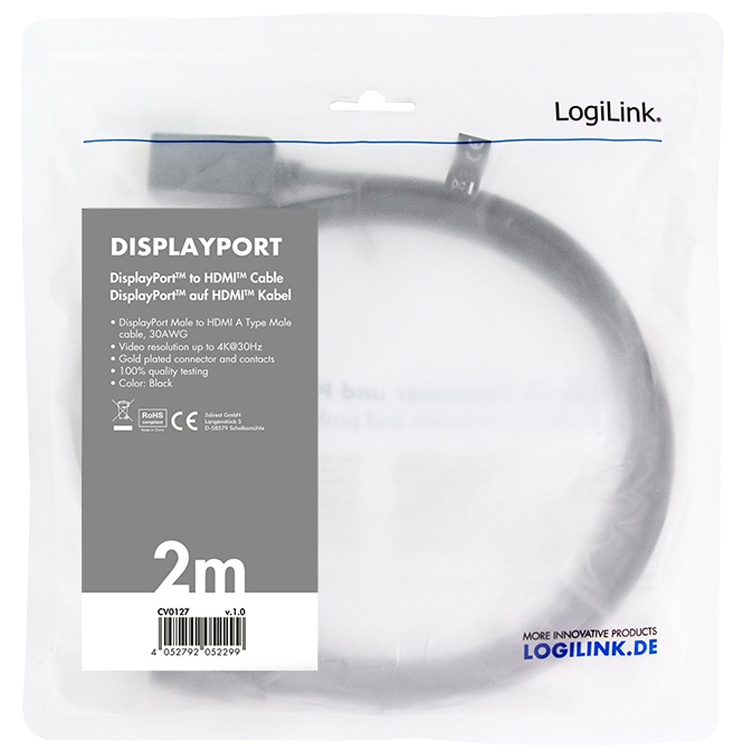 DisplayPort 1.2 -> HDMI 1.4 4K 2m Black