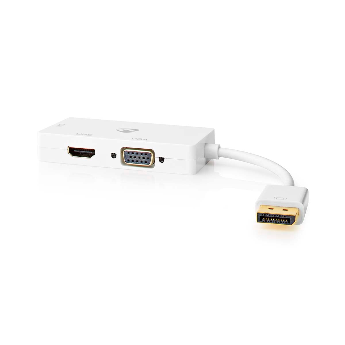 DisplayPort Adapter | DisplayPort Male | DVI-D 24+1-Pin Female / HDMI™ Female / VGA Female | 4K@60Hz | Gold Plated | Switchable | 0.20 m | Round | ABS | ABS | White | Box