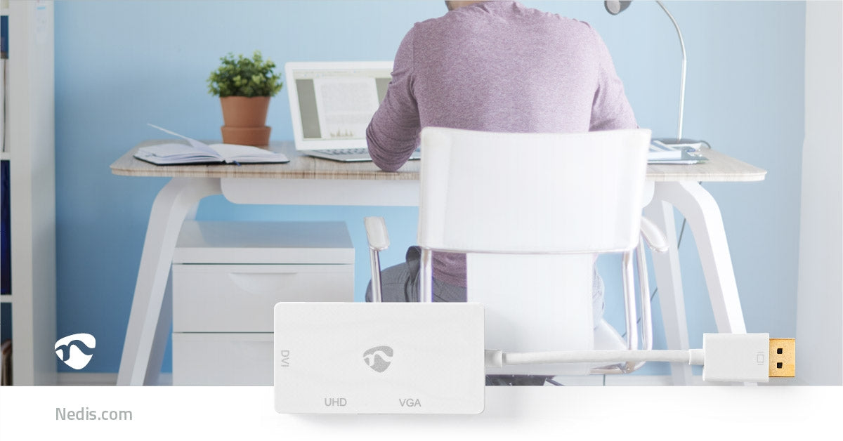 DisplayPort Adapter | DisplayPort Male | DVI-D 24+1-Pin Female / HDMI™ Female / VGA Female | 4K@60Hz | Gold Plated | Switchable | 0.20 m | Round | ABS | ABS | White | Box