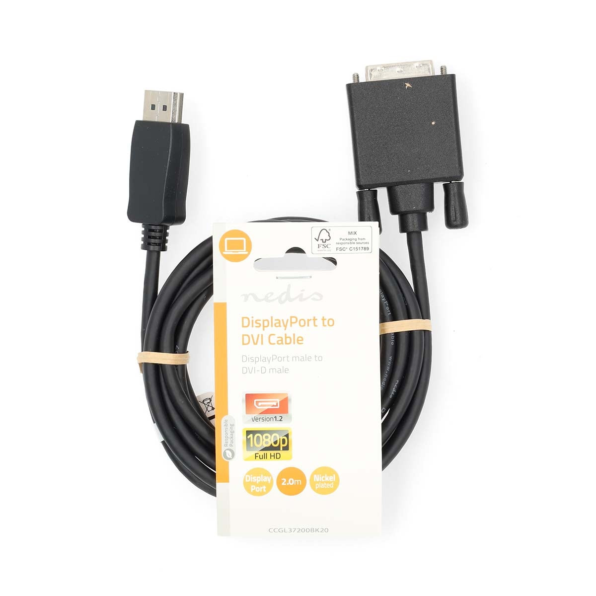 DisplayPort Cable | DisplayPort Male | DVI-D 24+1-Pin Male | 1080p | Nickel Plated | 2.00 m | Round | PVC | Black | Label