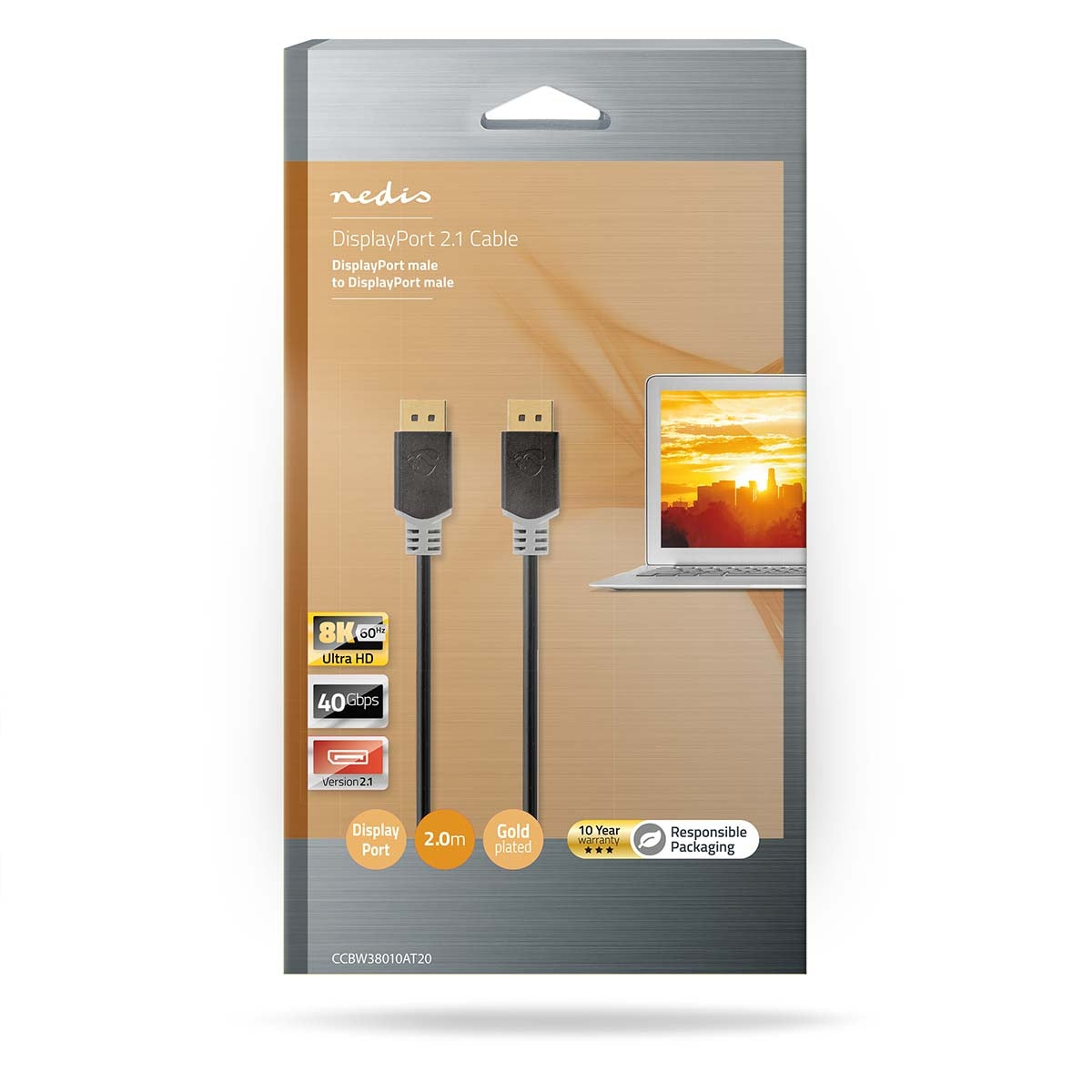 DisplayPort Cable | DisplayPort Male | DisplayPort Male | 8K@60Hz | Gold Plated | 2.00 m | Round | PVC | Anthracite | Box