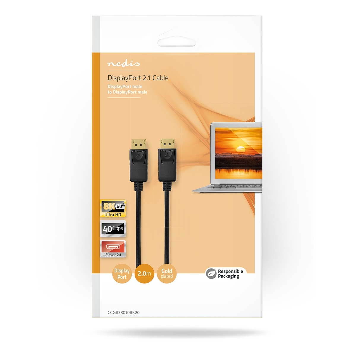 DisplayPort Cable | DisplayPort Male | DisplayPort Male | 8K@60Hz | Gold Plated | 2.00 m | Round | PVC | Black | Box