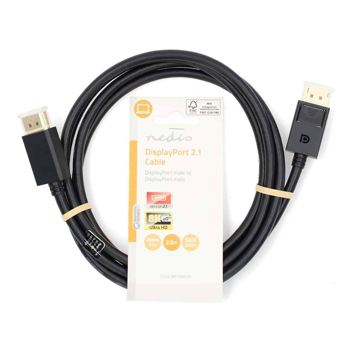 DisplayPort Cable | DisplayPort Male | DisplayPort Male | 8K@60Hz | Gold Plated | 2.00 m | Round | PVC | Black | Label