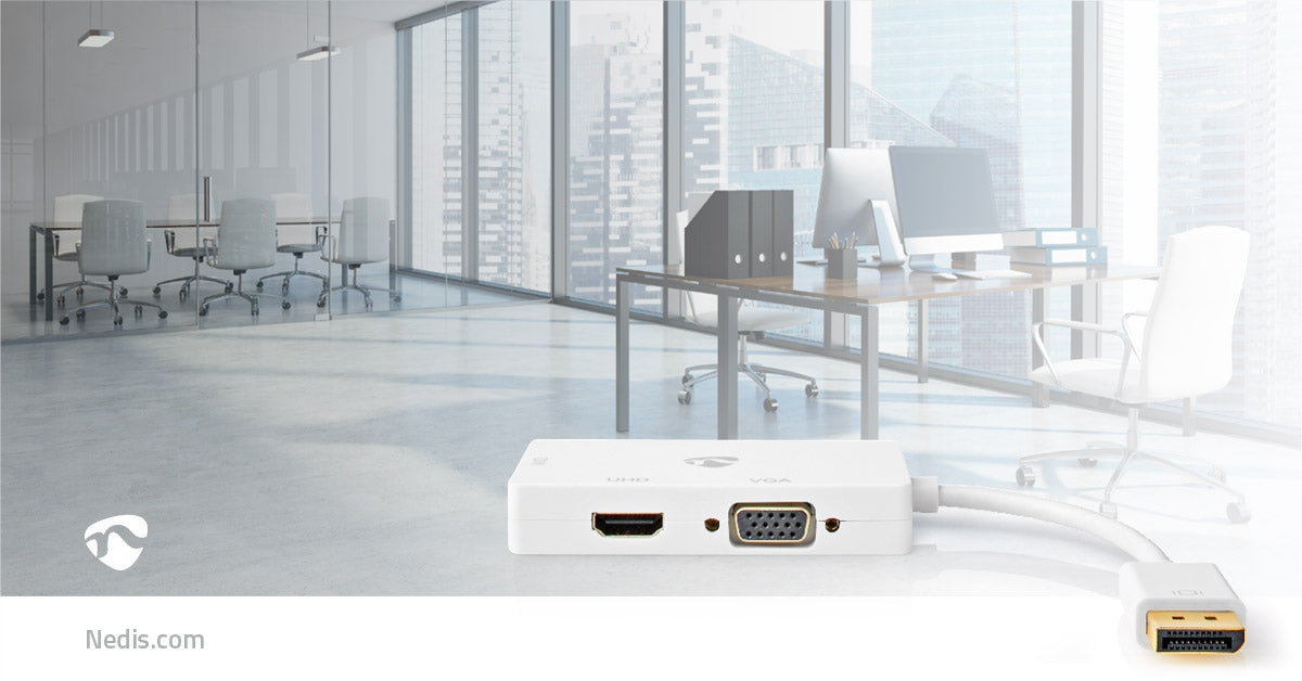 Displayport adapter | DisplayPort Male | DVI-D 24+1-Pin Female / HDMI™ Female / VGA female 15p | 4K@60Hz | Gold Plated | Switchable | 0.20 m | Round | ABS | ABS | White | Blisters