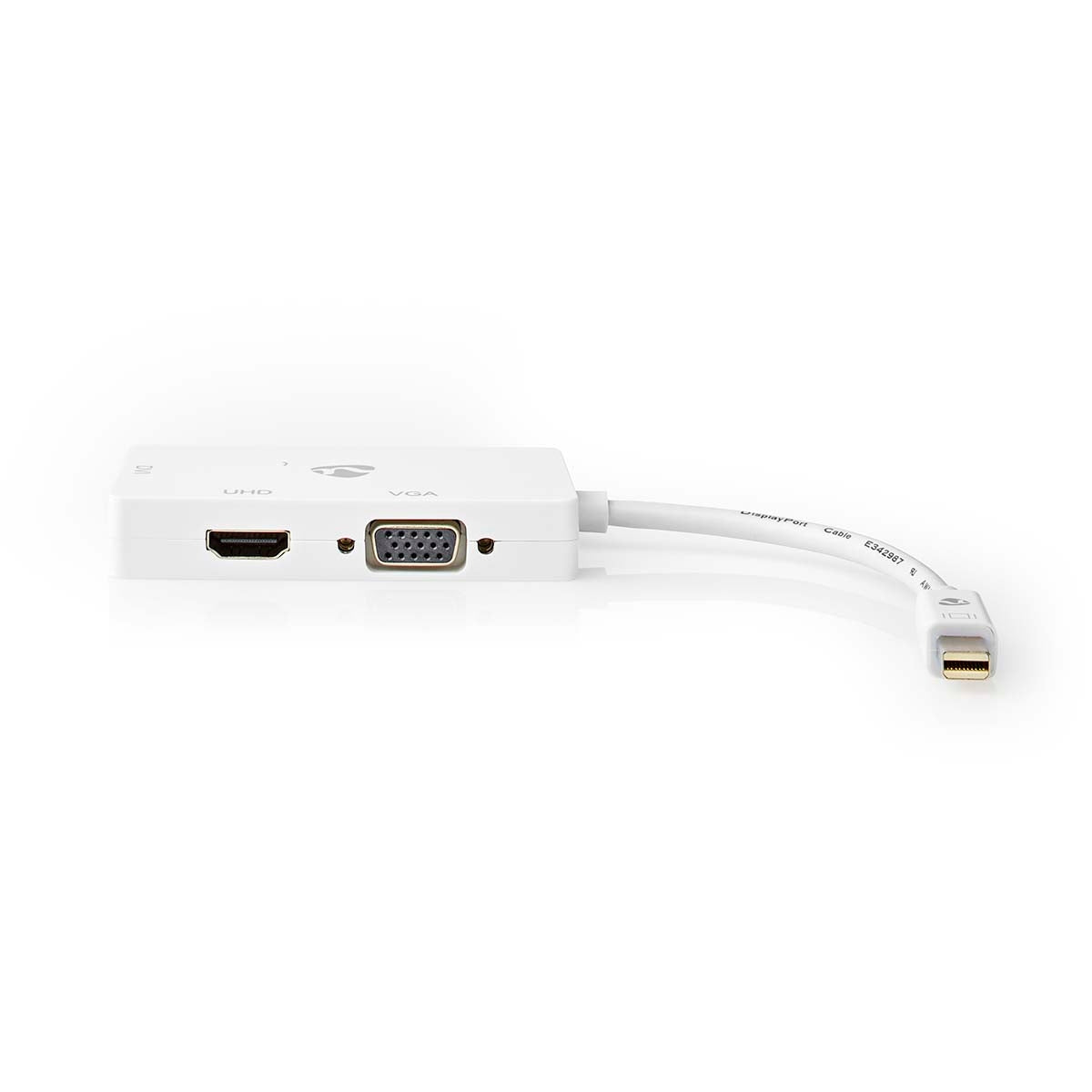 Displayport adapter | Mini DisplayPort Male | DVI-D 24+1-Pin Female / HDMI™ Female / VGA female 15p | 4K@60Hz | Nickel Plated | Switchable | 0.20 m | Round | ABS | ABS | White | Plastic bag