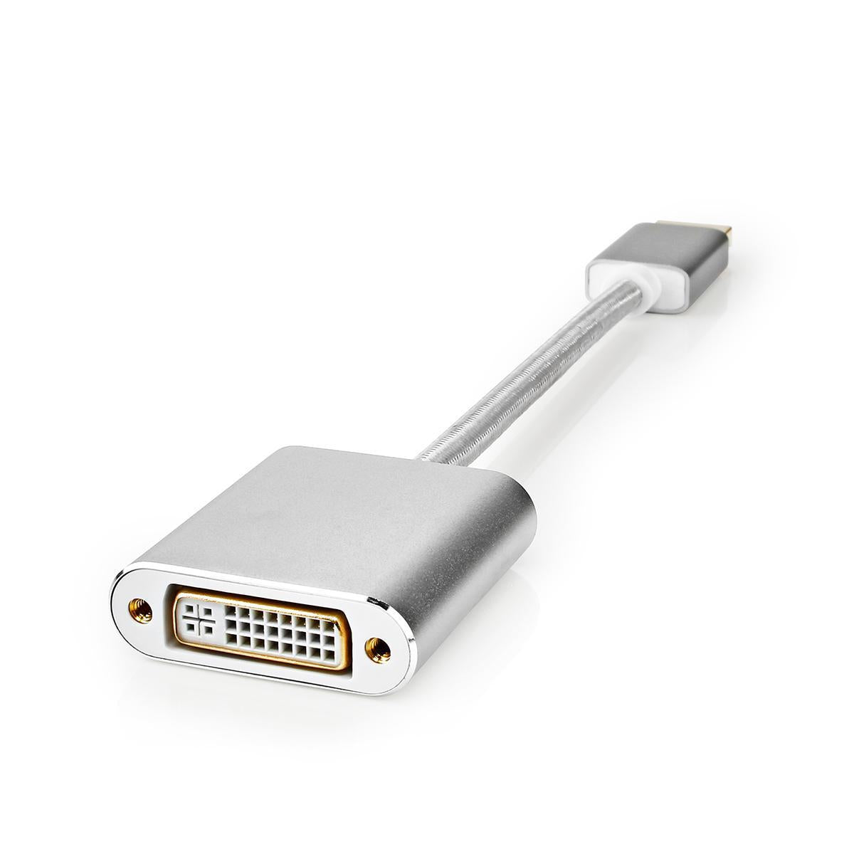 Displayport cable | DisplayPort Male | DVI-D 24+1-Pin Female | 1080p | Gold Plated | 0.20 m | Round | Braided | Silver | Carton with covered window