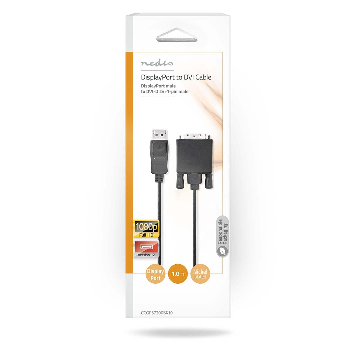 Displayport cable | DisplayPort Male | DVI-D 24+1-Pin Male | 1080p | Nickel Plated | 1.00 m | Round | PVC | Black | Plastic bag