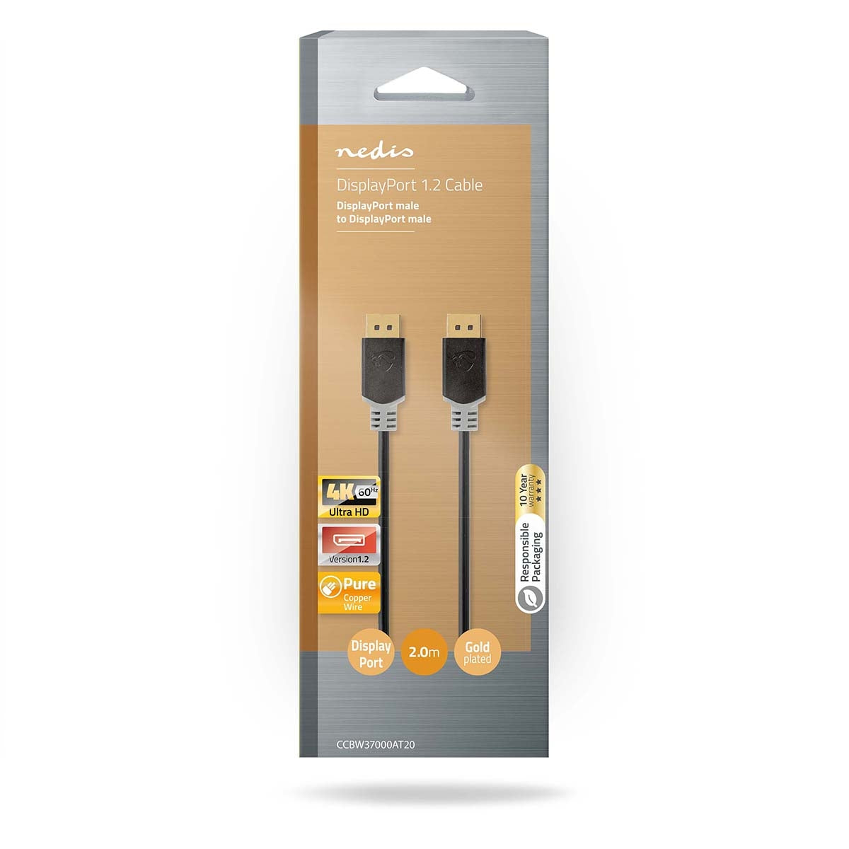 Displayport cable | DisplayPort Male | DisplayPort Male | 4K@60Hz | Gold Plated | 2.00 m | Round | PVC | Anthracite / Gray | Box