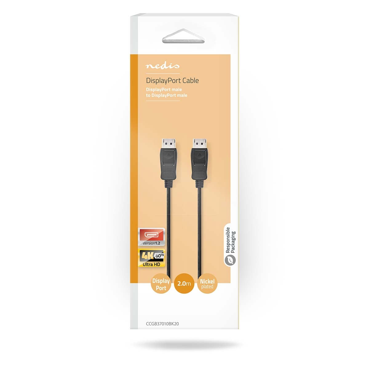 Displayport cable | DisplayPort Male | DisplayPort Male | 4K@60Hz | Nickel Plated | 2.00 m | Round | PVC | Black | Box