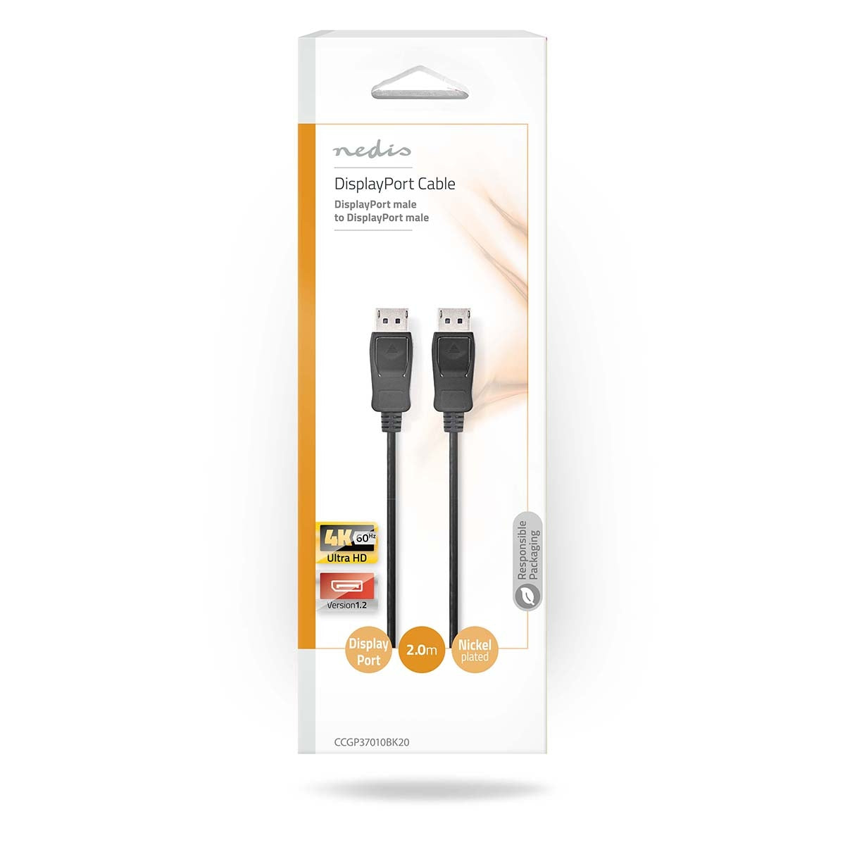 Displayport cable | DisplayPort Male | DisplayPort Male | 4K@60Hz | Nickel Plated | 2.00 m | Round | PVC | Black | Plastic bag