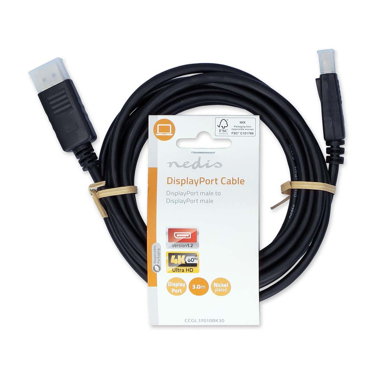 Displayport cable | DisplayPort Male | DisplayPort Male | 4K@60Hz | Nickel Plated | 3.00 m | Round | PVC | Black | Label