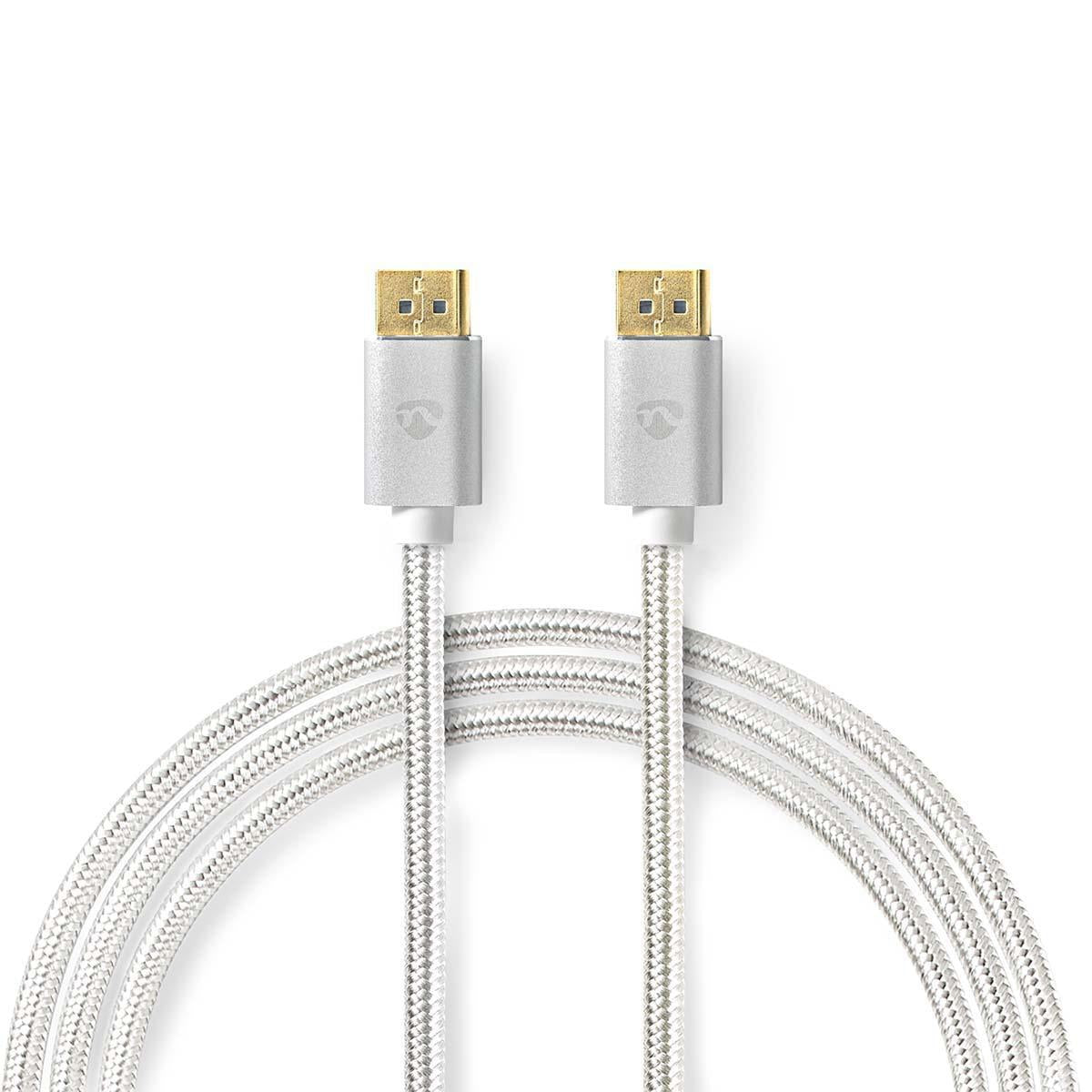 Displayport cable | DisplayPort Male | DisplayPort Male | 8K@60Hz | Gold Plated | 2.00 m | Round | Braided | Silver | Carton with covered window