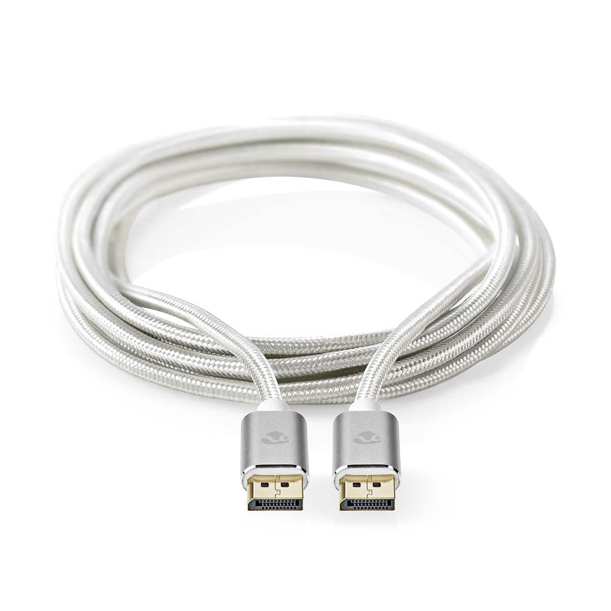 Displayport cable | DisplayPort Male | DisplayPort Male | 8K@60Hz | Gold Plated | 2.00 m | Round | Braided | Silver | Carton with covered window