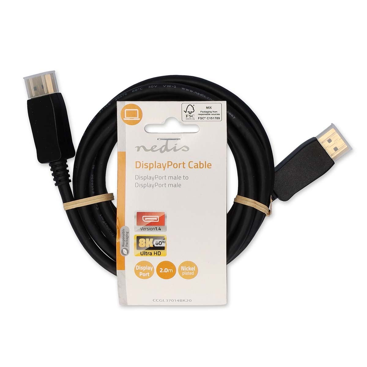 Displayport cable | DisplayPort Male | DisplayPort Male | 8K@60Hz | Nickel Plated | 2.00 m | Round | PVC | Black | Label