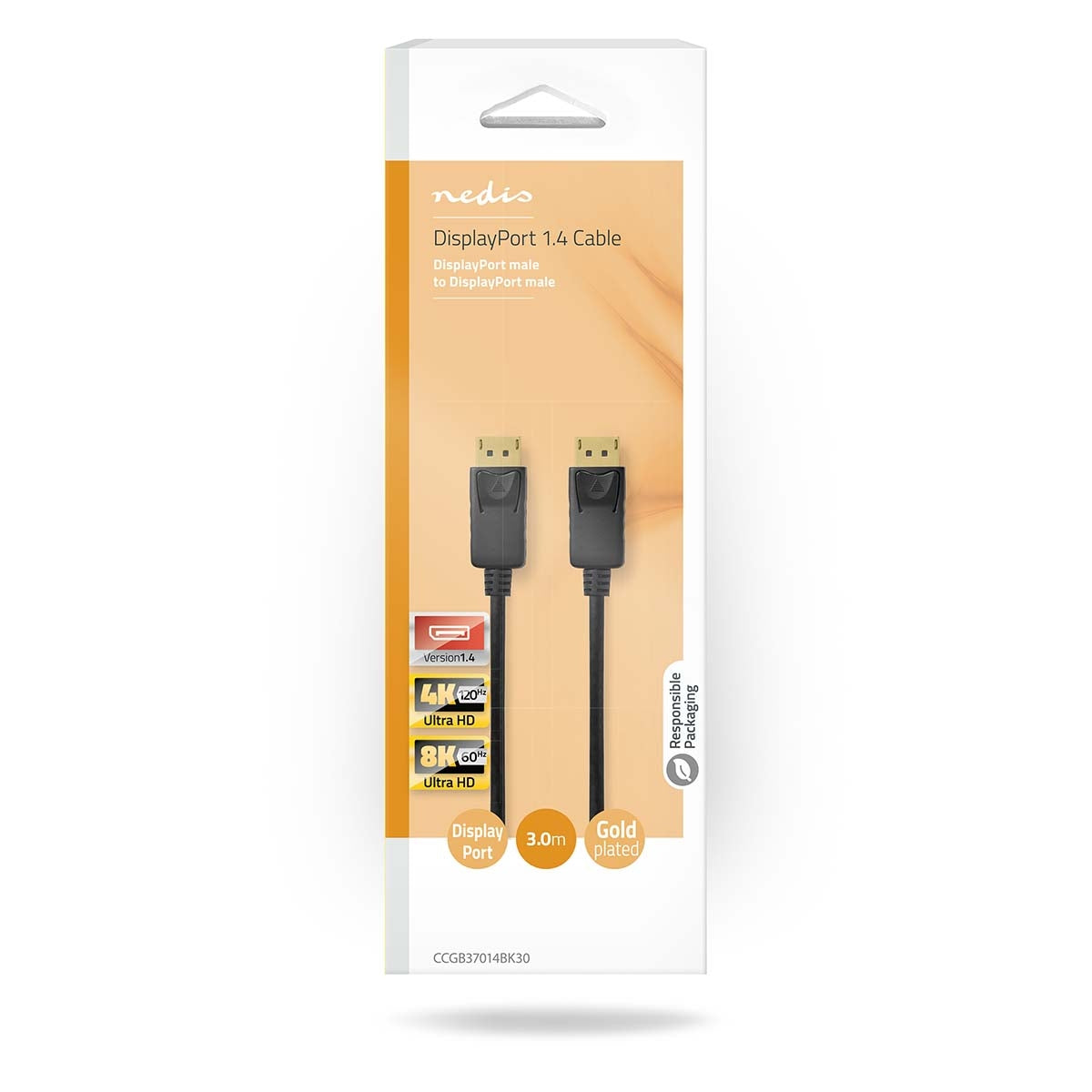 Displayport cable | DisplayPort Male | DisplayPort Male | 8K@60Hz | Nickel Plated | 3.00 m | Round | PVC | Black | Box