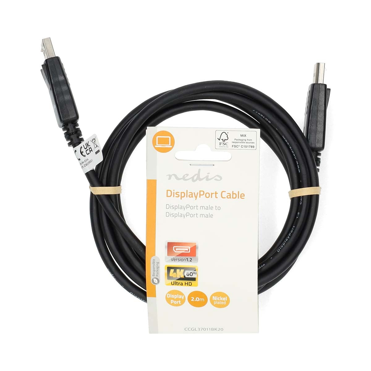 Displayport cable | DisplayPort Male | DisplayPort Male | Nickel Plated | 2.00 m | Round | PVC | Label