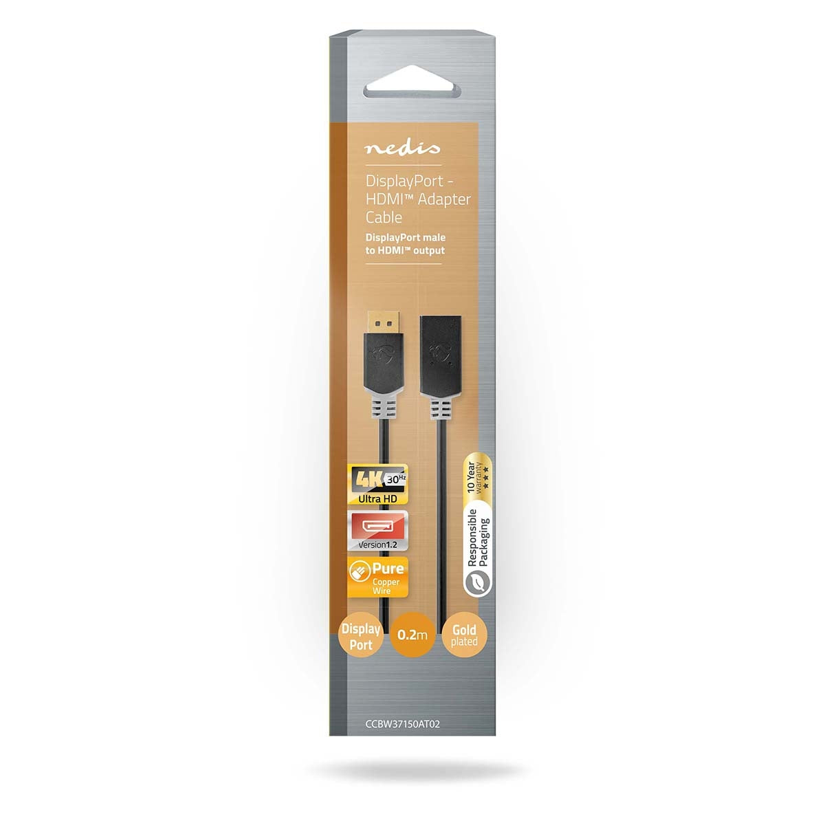 Displayport cable | DisplayPort Male | HDMI™ Connector | 4K@30Hz | Gold Plated | 0.20 m | Round | PVC | Anthracite | Box