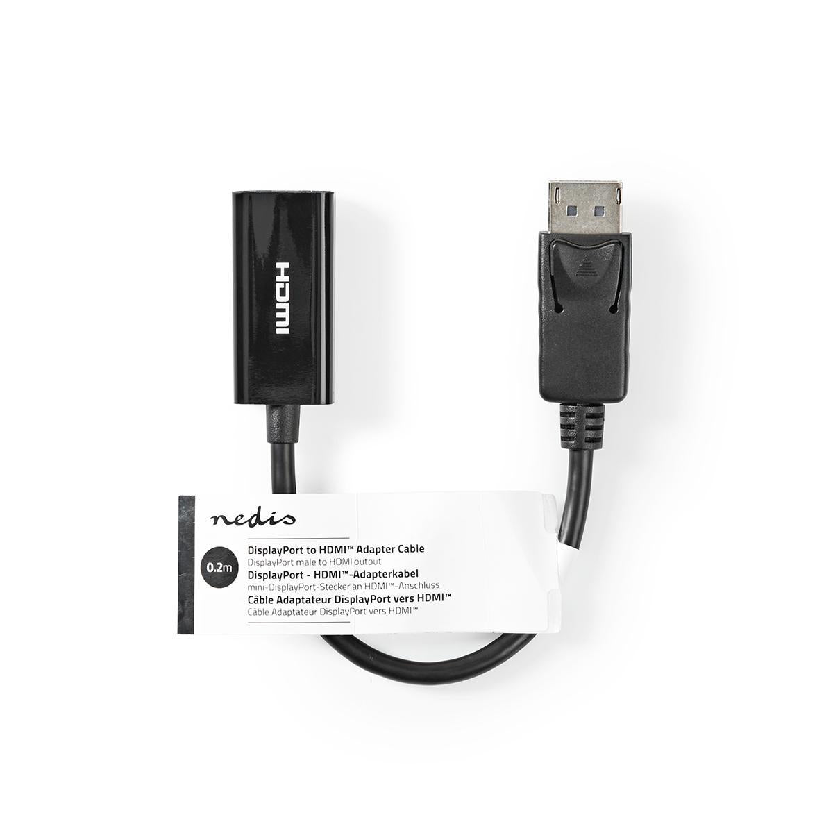 Displayport cable | DisplayPort Male | HDMI™ Output | 4K@30Hz | Nickel Plated | 0.20 m | Round | PVC | Black | Tag