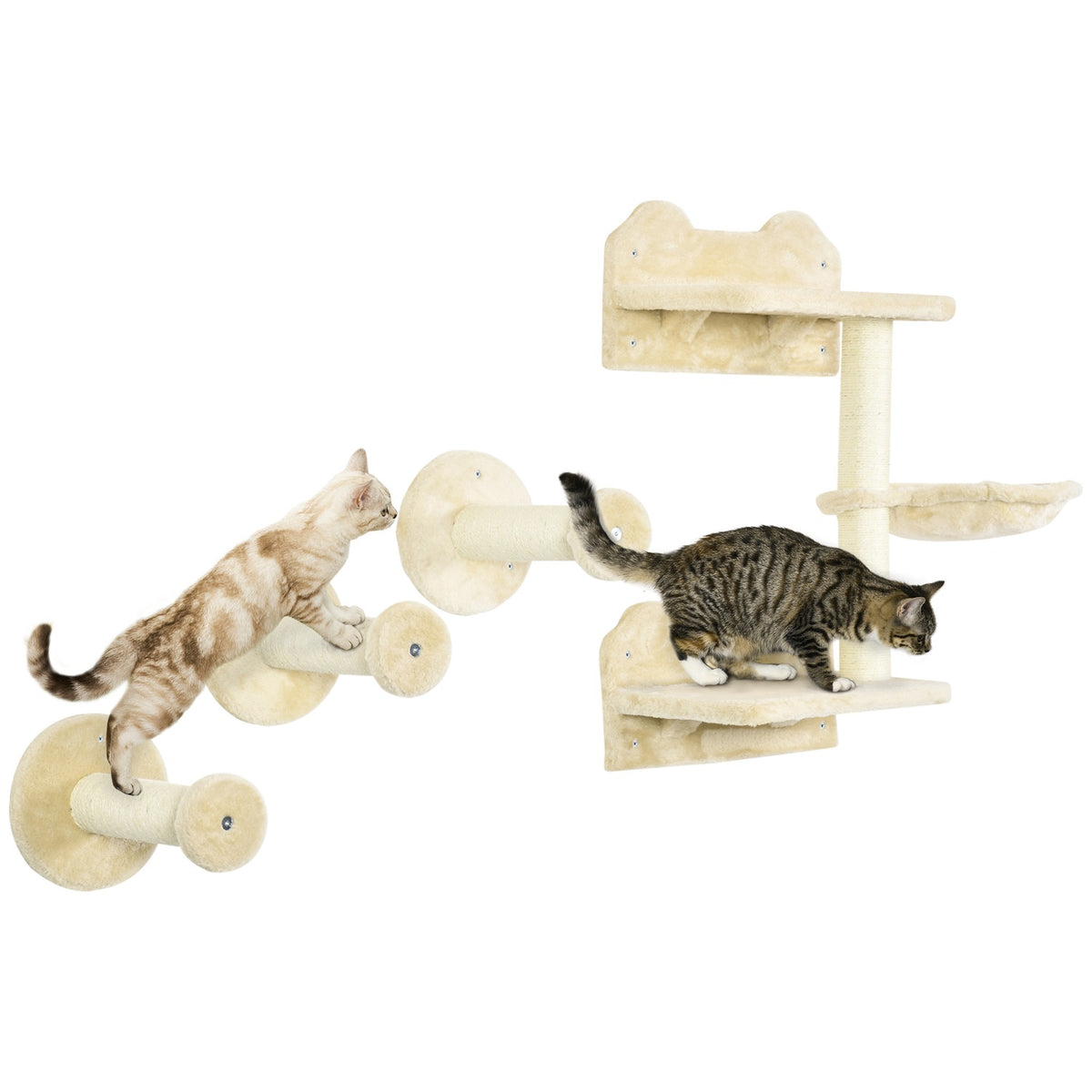 Diving Tower & 3 Scratching Posts, Climbing Wall With Hammock, Beige + Cream White