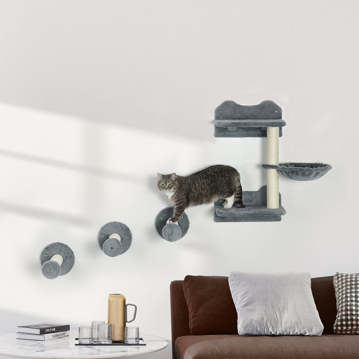 Diving Tower & 3 Scratching Posts, Climbing Wall With Hammock
