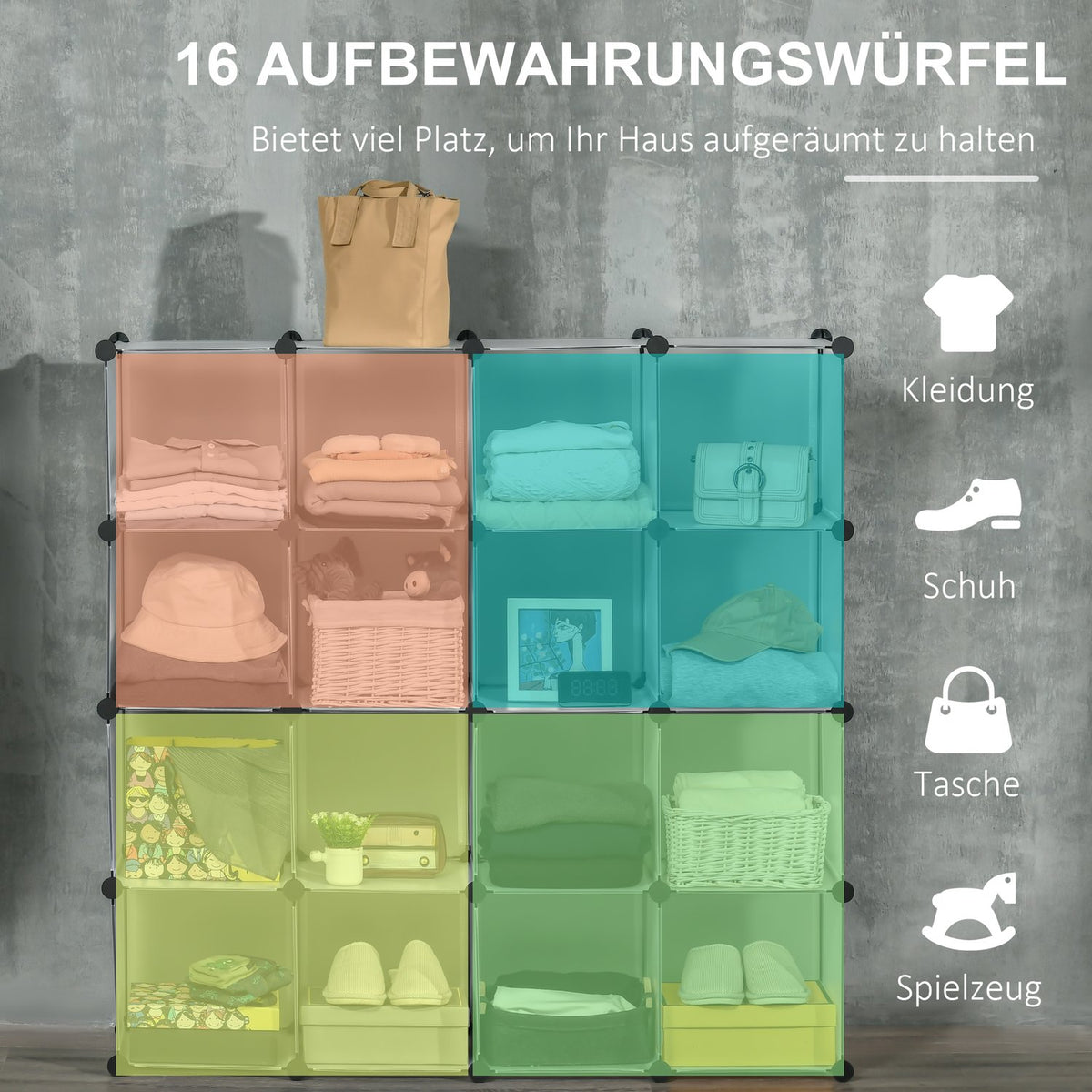 Diy Cube Shelving System With 16 Cubes, Storage Box, Plastic Cabinet, White, 125X32X125Cm