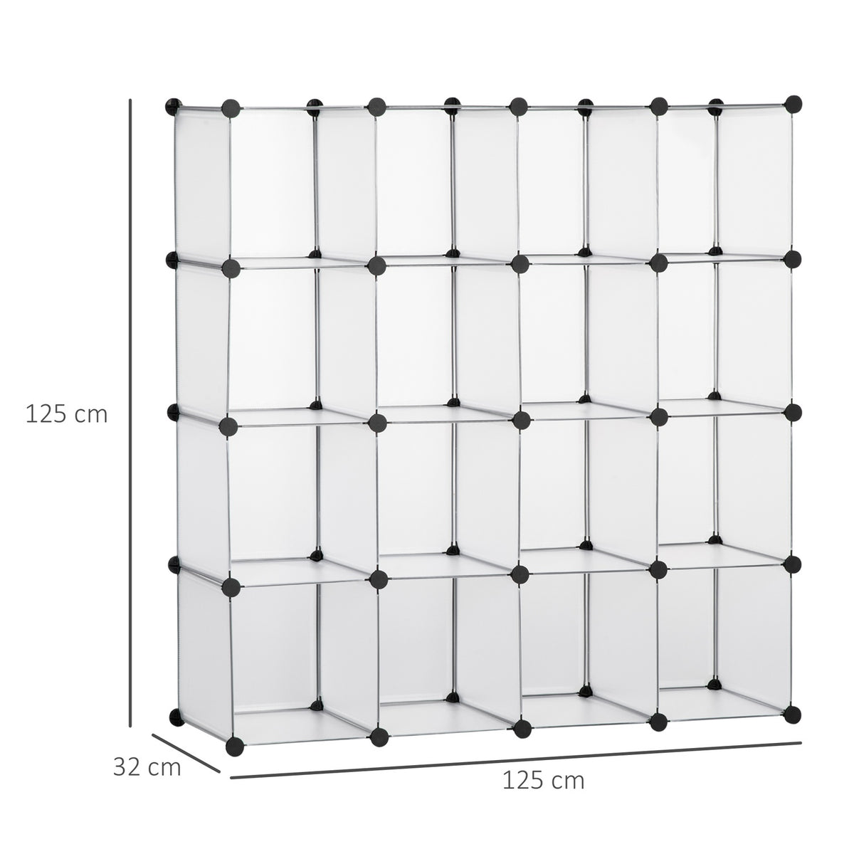 Diy Cube Shelving System With 16 Cubes, Storage Box, Plastic Cabinet, White, 125X32X125Cm